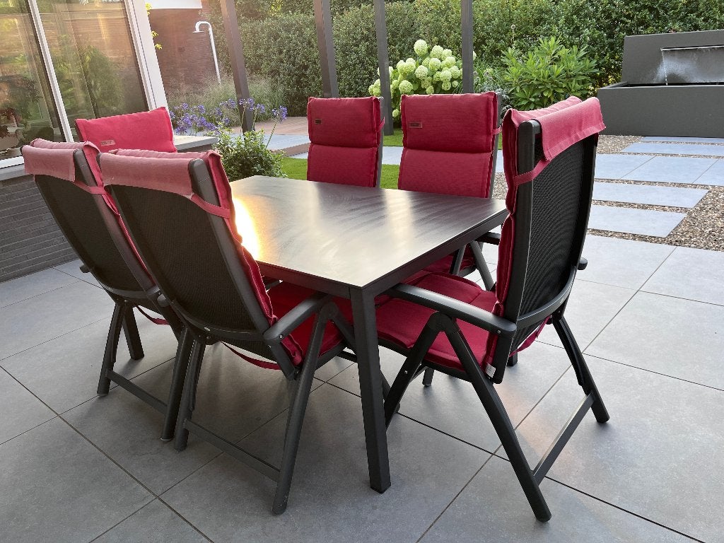 Tuinset 6 stoelen met kussens en tafel, Ophalen, Gebruikt, Eettafel, Tuinset