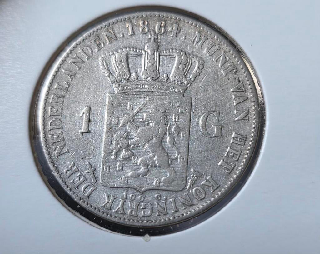 1 gulden 1864 Nederland, 1 gulden, Koning Willem III, Verzenden, Zilver