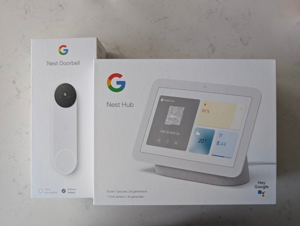 Google Nest Doorbell Batterij + Nest Hub V2 Chalk, Ophalen of Verzenden, Bewegingsdetectiesensor, Gebruikt, Draadloos