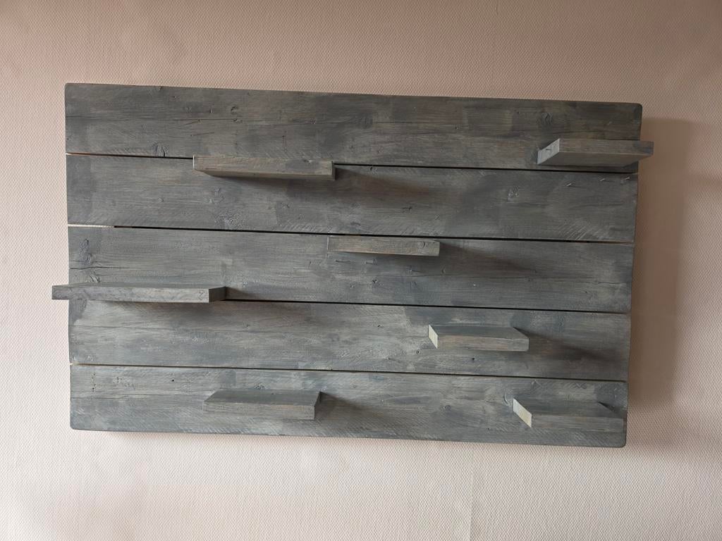 Steigerhout wandbord met kleine plankjes, Ophalen, Zo goed als nieuw