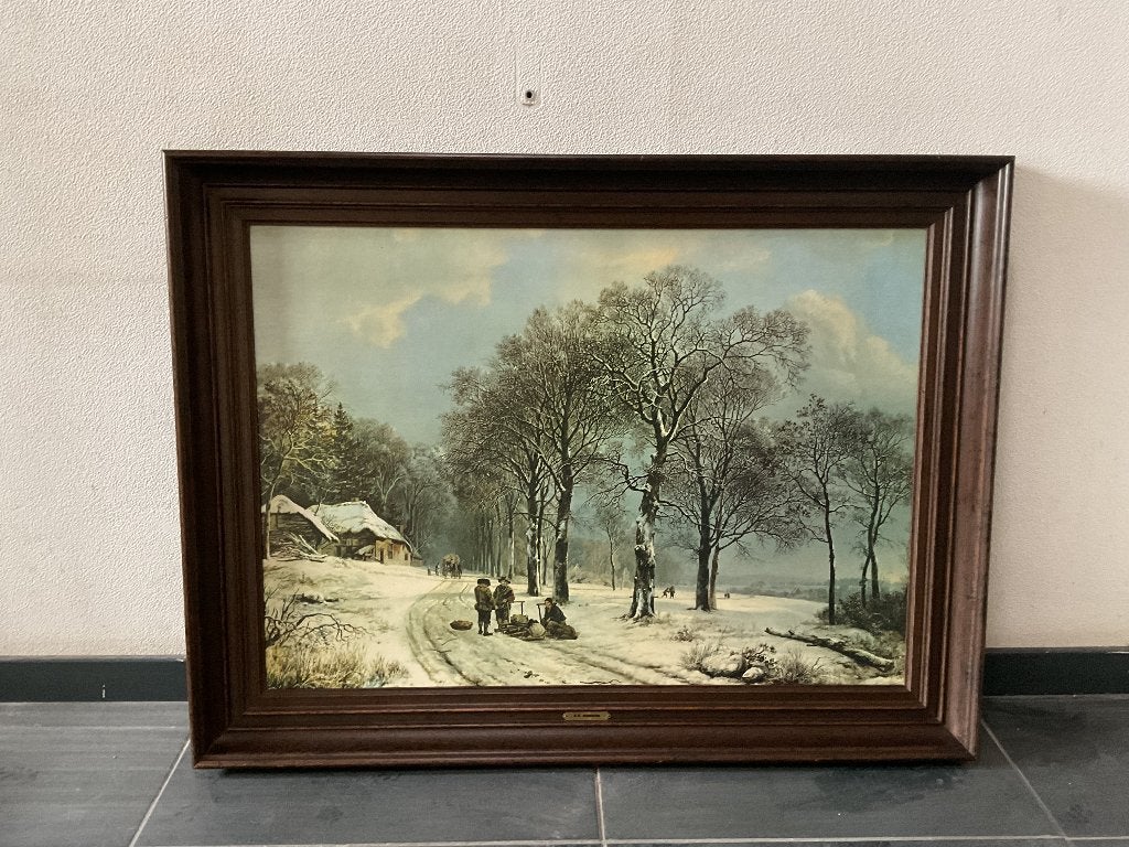 Schilderij Winterlandschap BC Koekkoek met lijst, Ophalen, Doek, Bijzondere lijst, Landschap