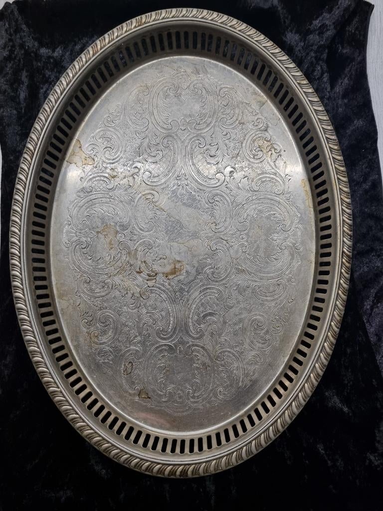 Vintage verzilverd dienblad, Huis en Inrichting, Woonaccessoires | Dienbladen, Ophalen of Verzenden, Metaal