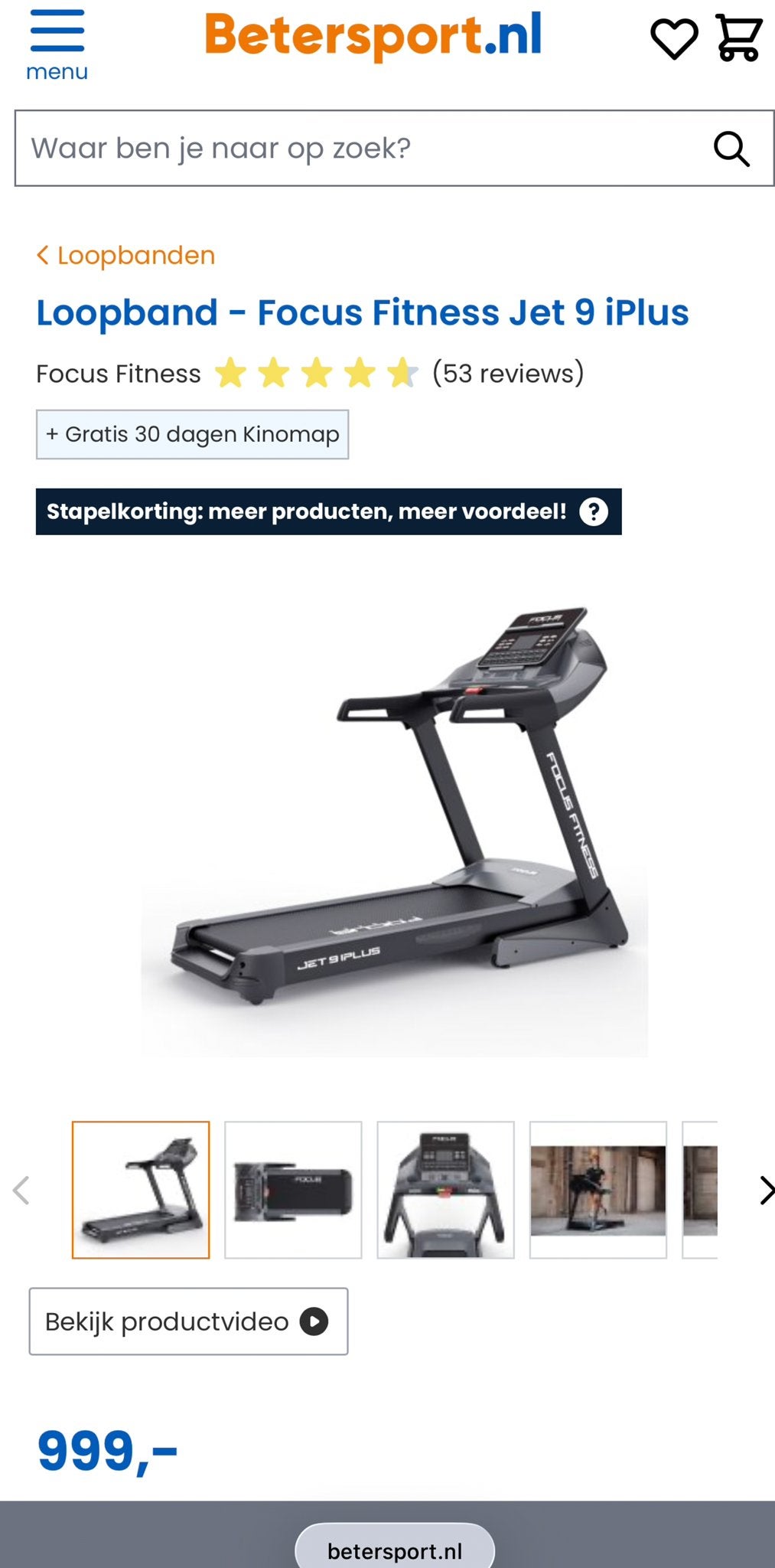 Loopband - Focus Fitness Jet 9 iPlus, Nieuw, Ophalen of Verzenden, Metaal, Loopband