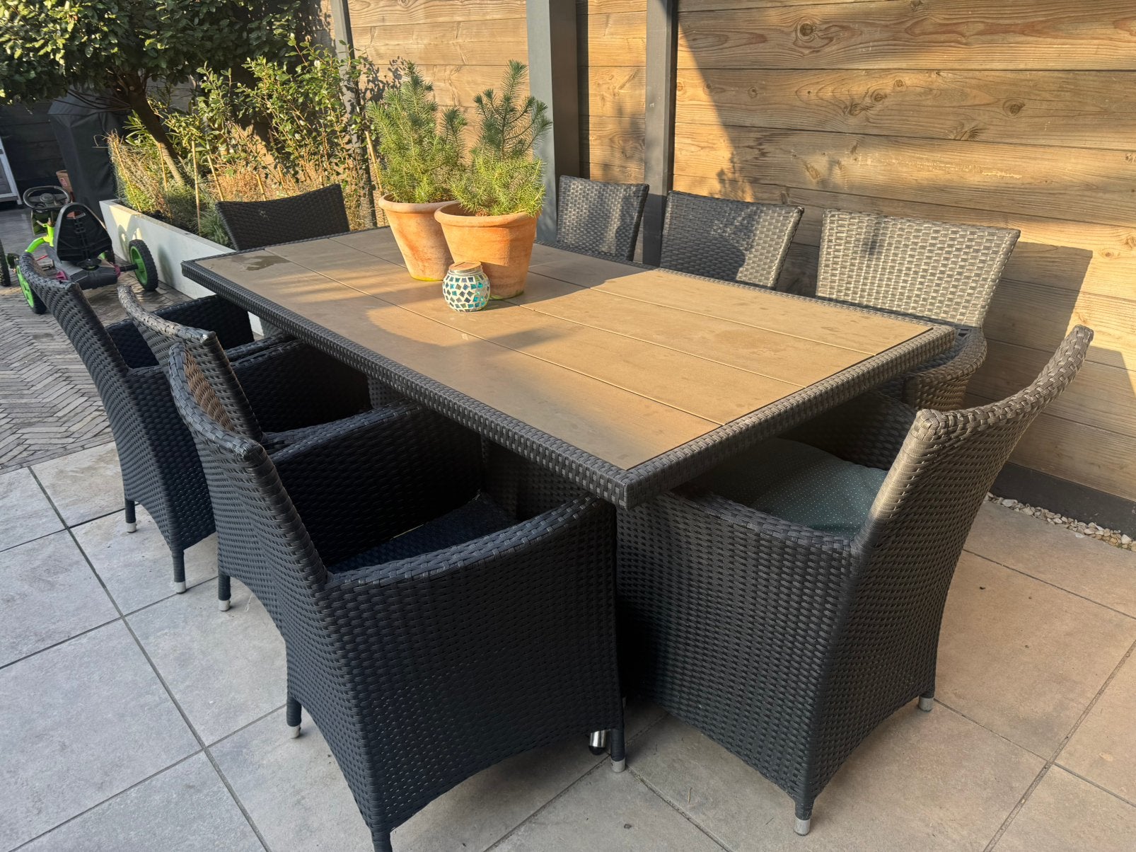 Teab tuinset 8 stoelen wicker, Tuin en Terras, Tuinsets en Loungesets, Ophalen, Gebruikt, Eettafel, 8 zitplaatsen