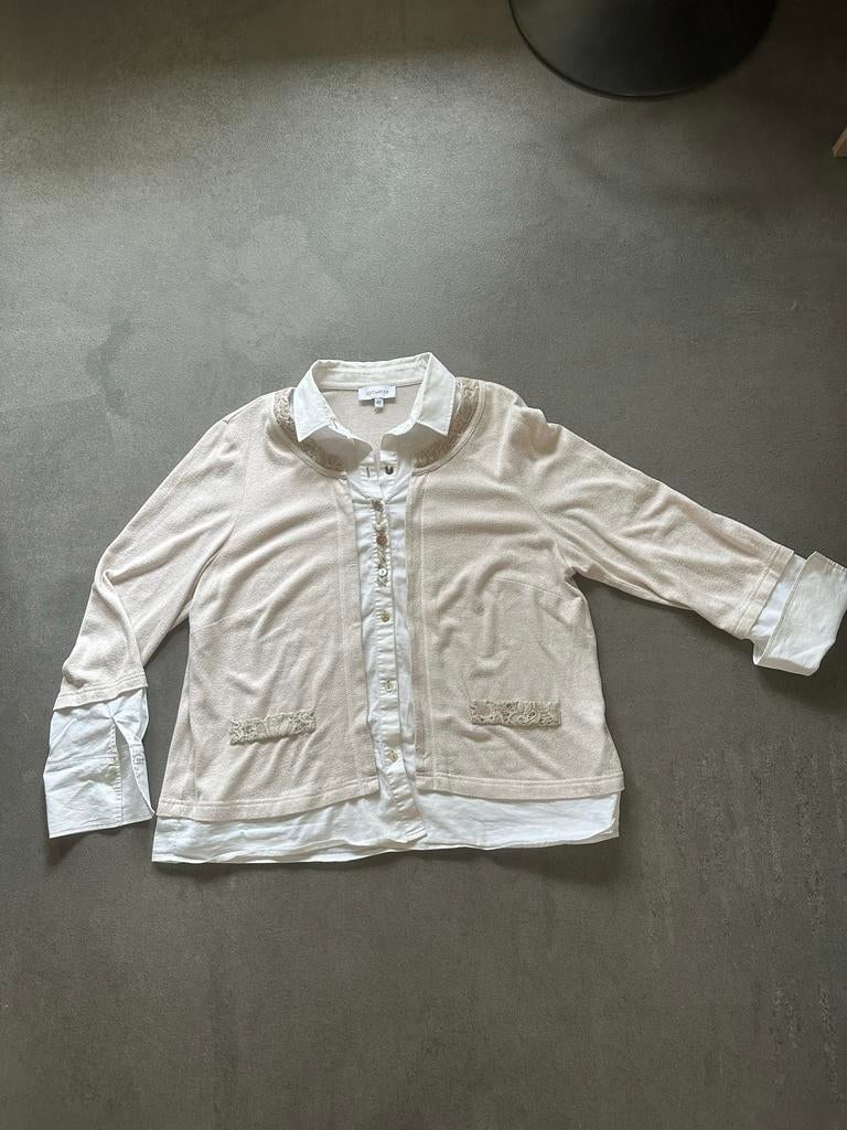 Just White beige vest met witte blouse-look maat 46, Ophalen of Verzenden, Zo goed als nieuw, Maat 46/48 (XL) of groter, Beige