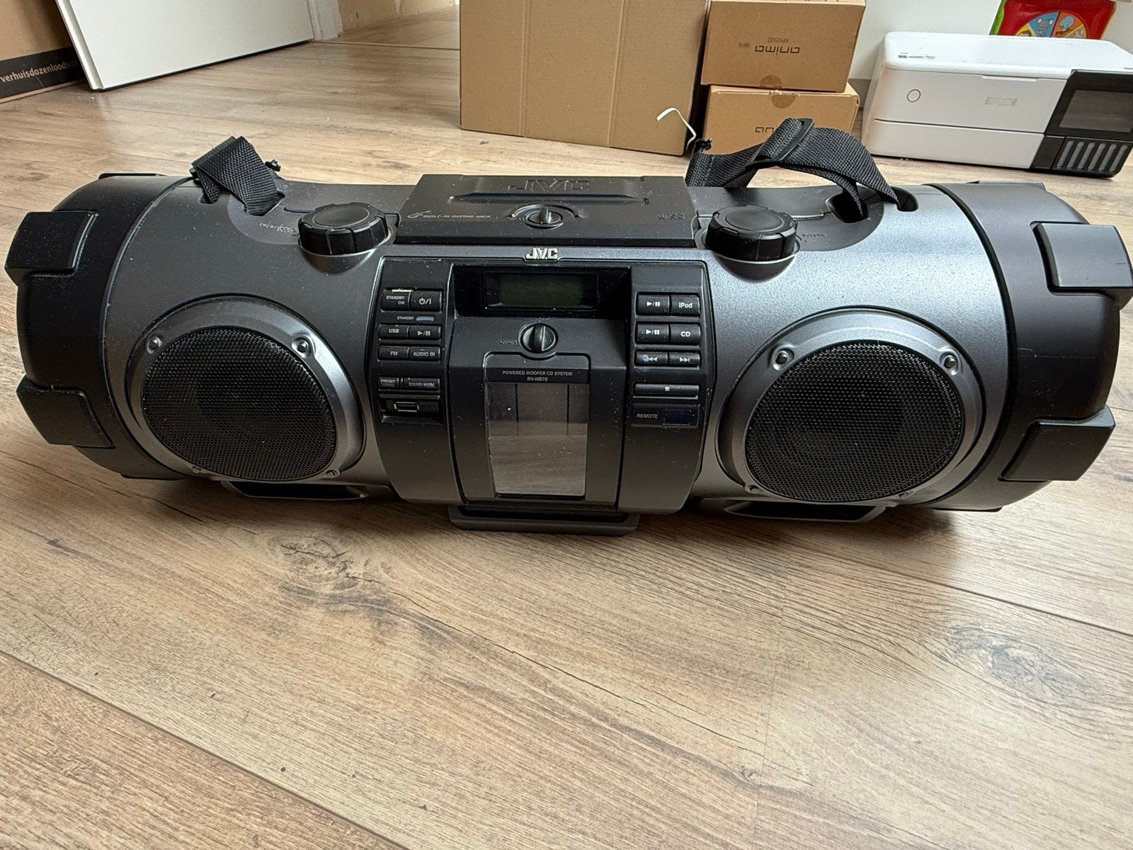 JVC Boomblaster RV-NB70 - Powered Woofer CD System, Ophalen of Verzenden, Gebruikt, JVC, Draagbaar