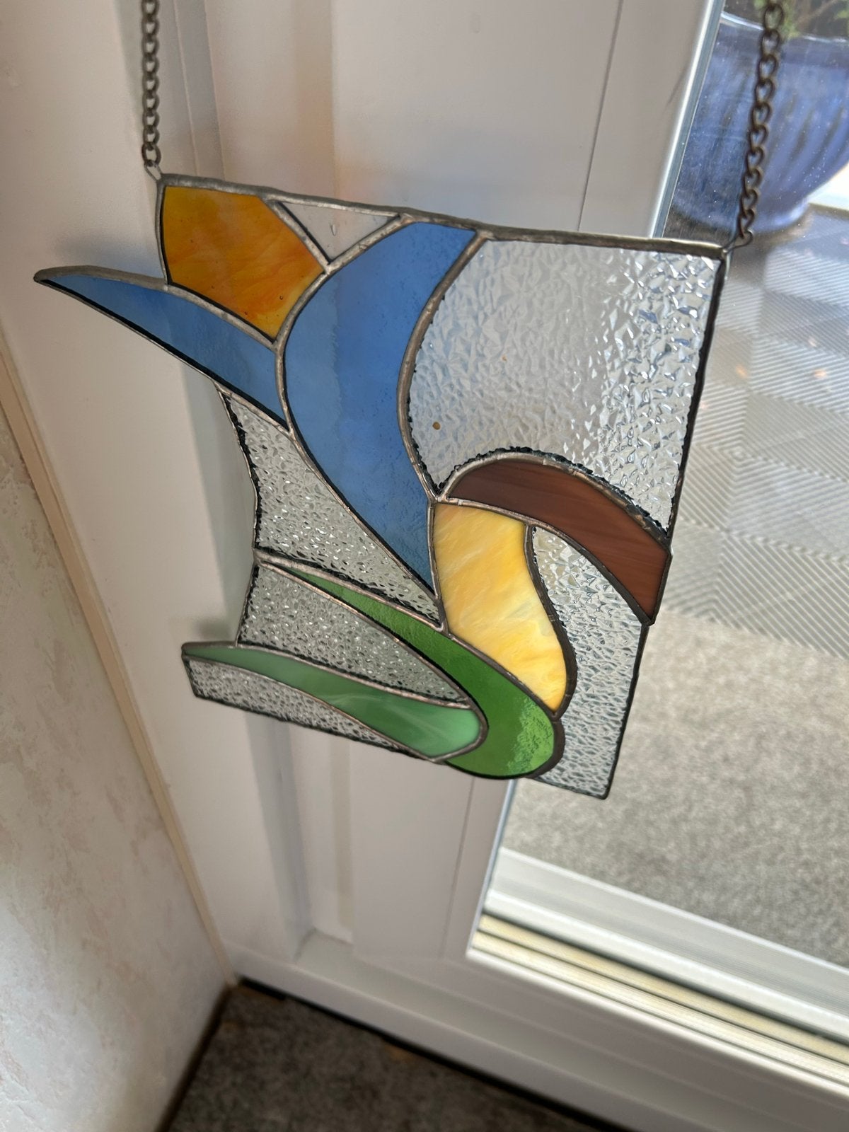 Uniek glas-in-lood raamhanger met abstract design, Antiek en Kunst, Ophalen