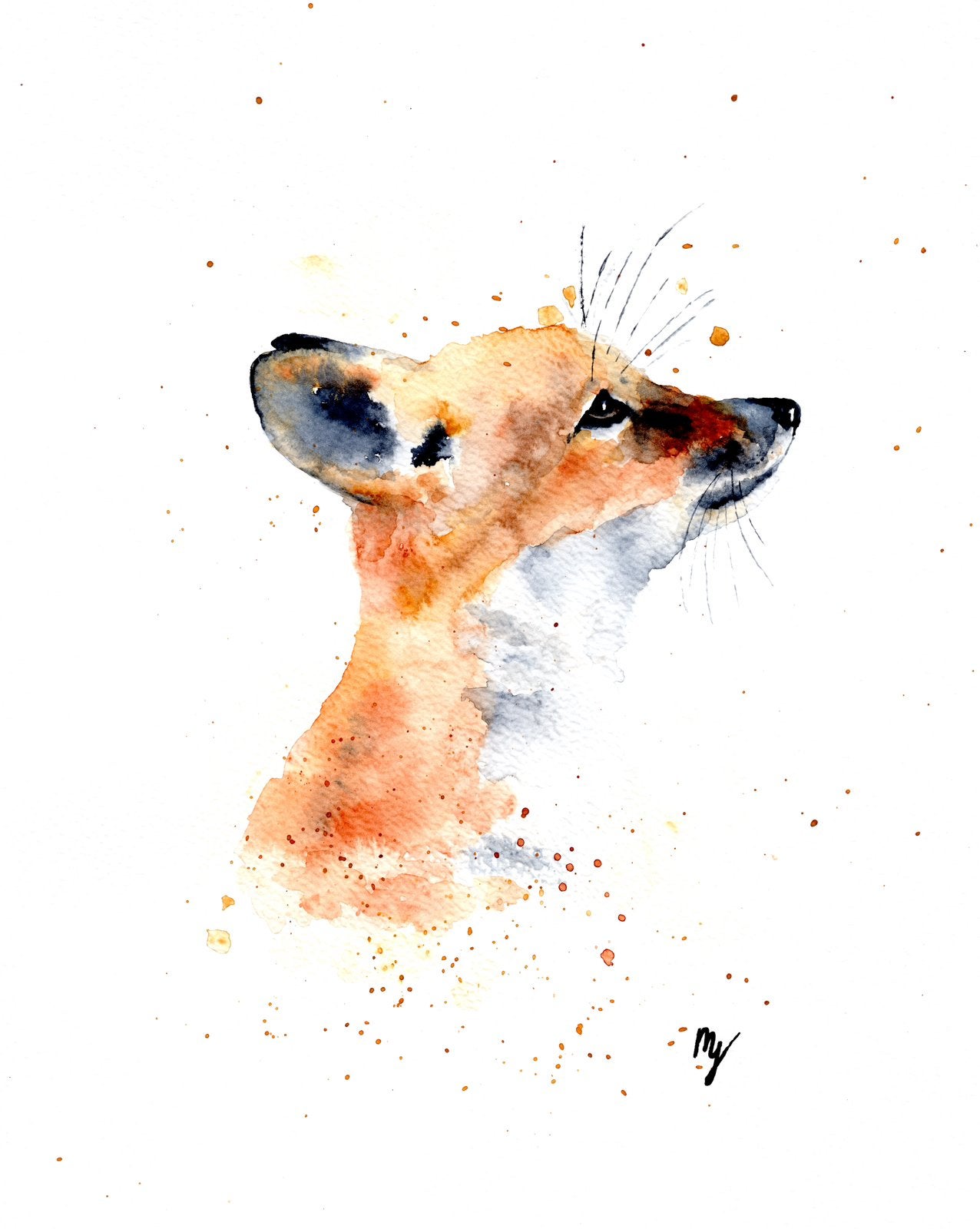 Aquarel vos 21x 29,7 cm, Antiek en Kunst, Aquarel, Papier/karton, Ophalen of Verzenden, Dieren