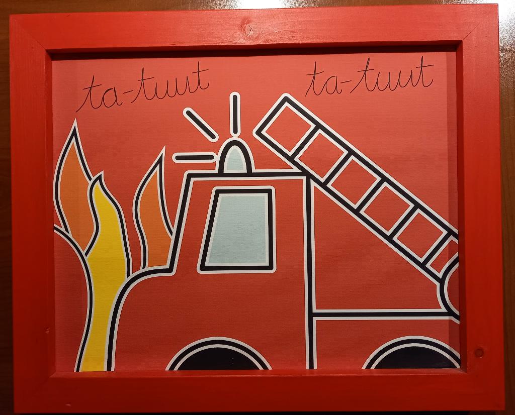 Schilderij met brandweerauto afbeelding, Ophalen of Verzenden, Zo goed als nieuw, Minder dan 50 cm, Schilderij