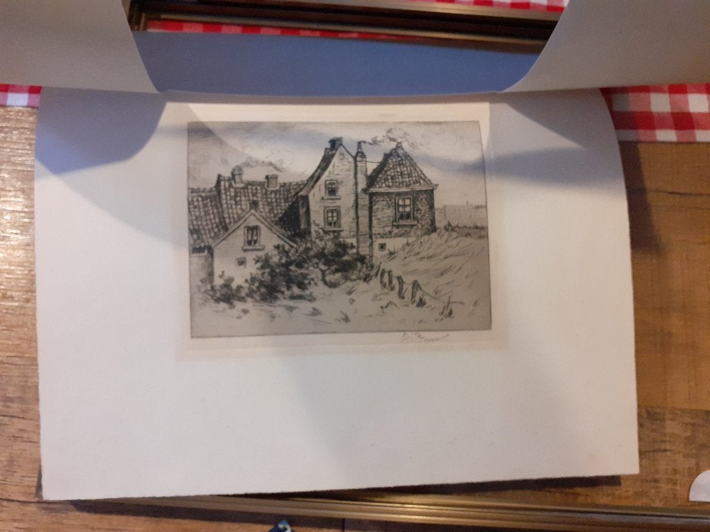 Foto 2 van Originele ets "Huisjes aan de Dijk"- Ponsioen