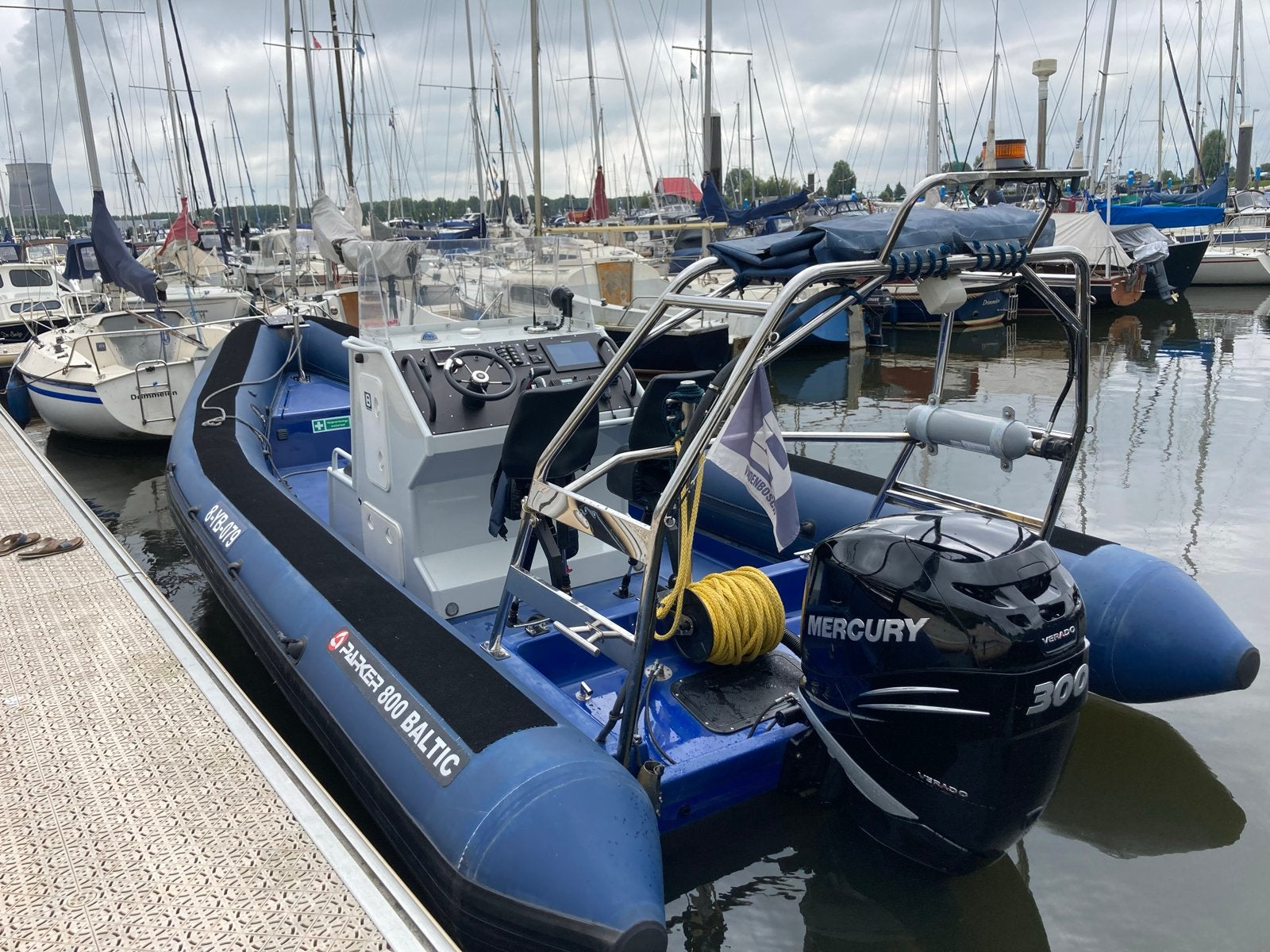 Parker Baltic 800 RIB met 300 pk Mercury Verado, Watersport en Boten, Gebruikt, Buitenboordmotor, Mercury, Afdekzeil