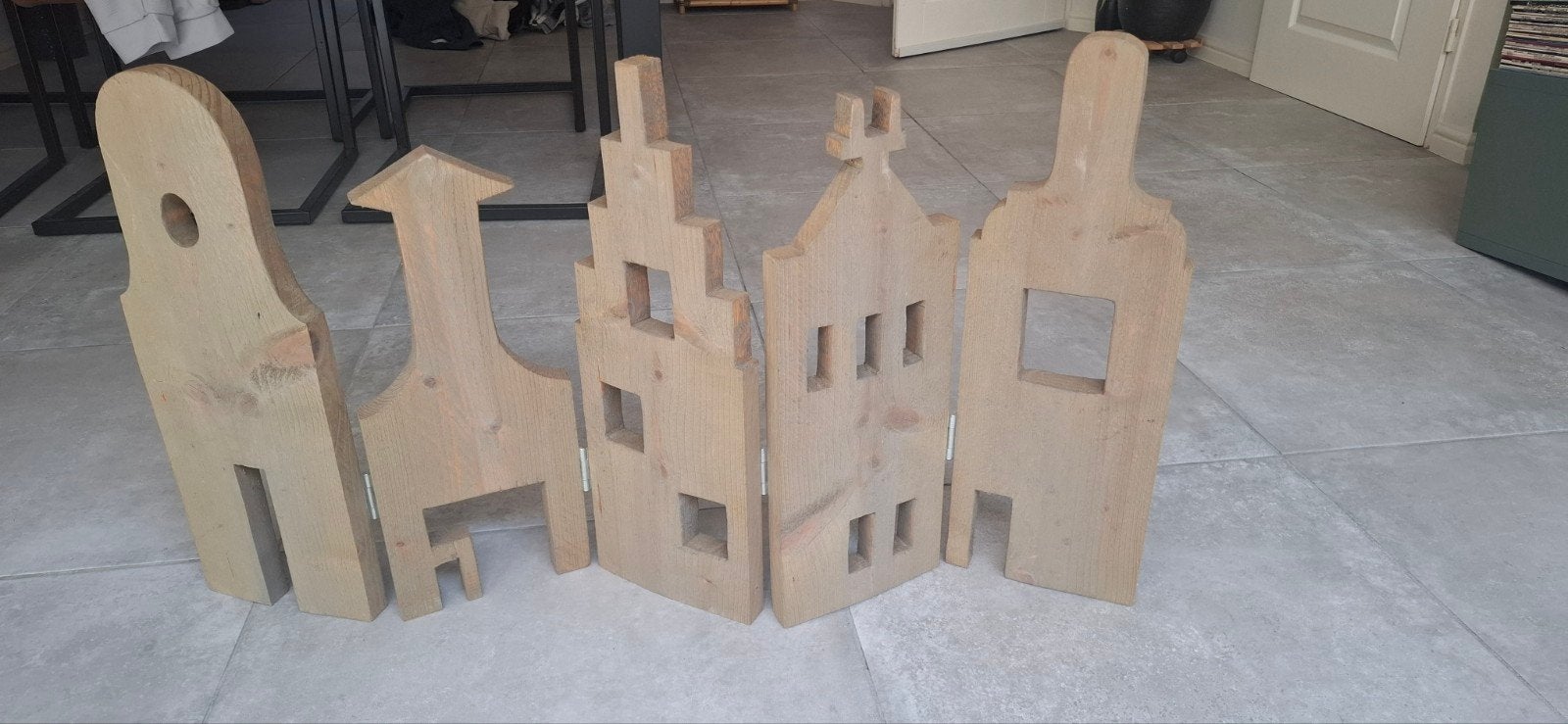Houten decoratie grachtenpandjes ( Amsterdamse huisjes ), Hout, Ophalen of Verzenden, Bruin, Landelijk