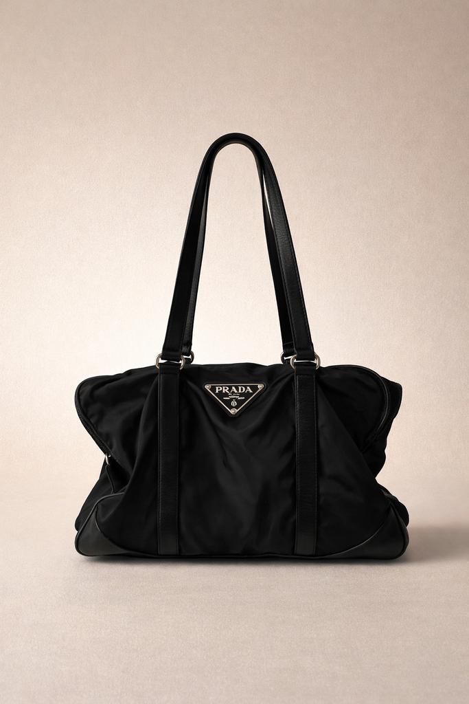Prada Milano Zwarte Nylon Handtas - Vintage Stijl, Ophalen of Verzenden, Gebruikt, Zwart, Handtas