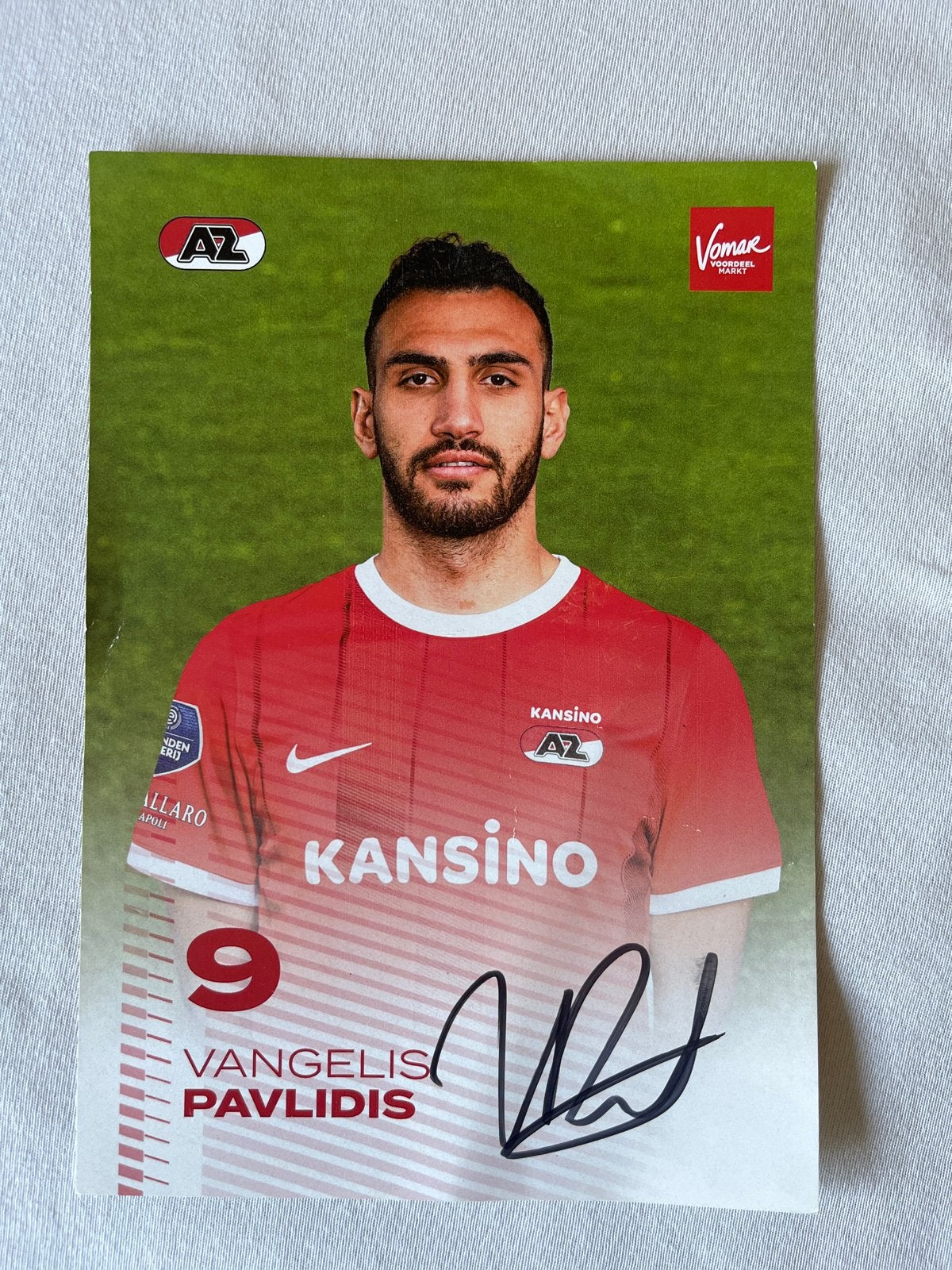 Gesigneerde voetbalplaat Vangelis Pavlidis (AZ), Ophalen of Verzenden, Zo goed als nieuw, AZ, Spelerskaart