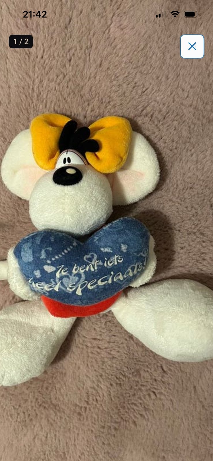 Diddlina 25 cm jaren 90 met hartje vast, Ophalen of Verzenden, Zo goed als nieuw, Knuffel