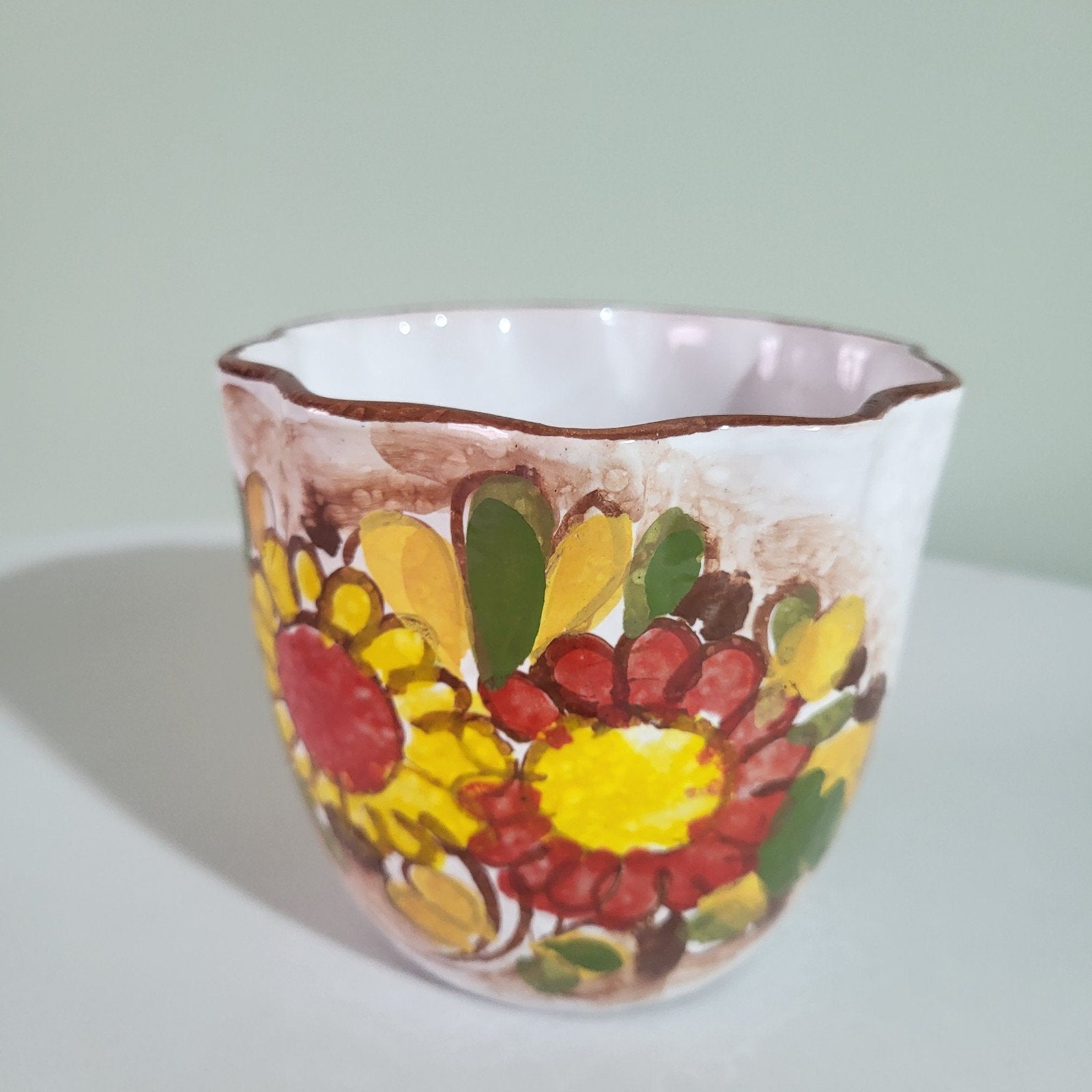 Vintage Italiaanse handbeschilderde bloempot, Rond, Ophalen of Verzenden, Aardewerk, Minder dan 40 cm