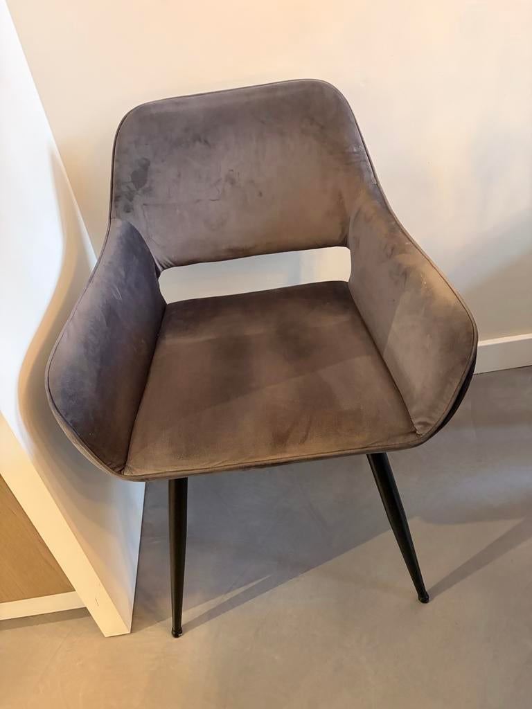 Gratis 6x eetkamerstoelen - Grijs velours, Ophalen, Gebruikt, Vijf, Zes of meer stoelen, Stof