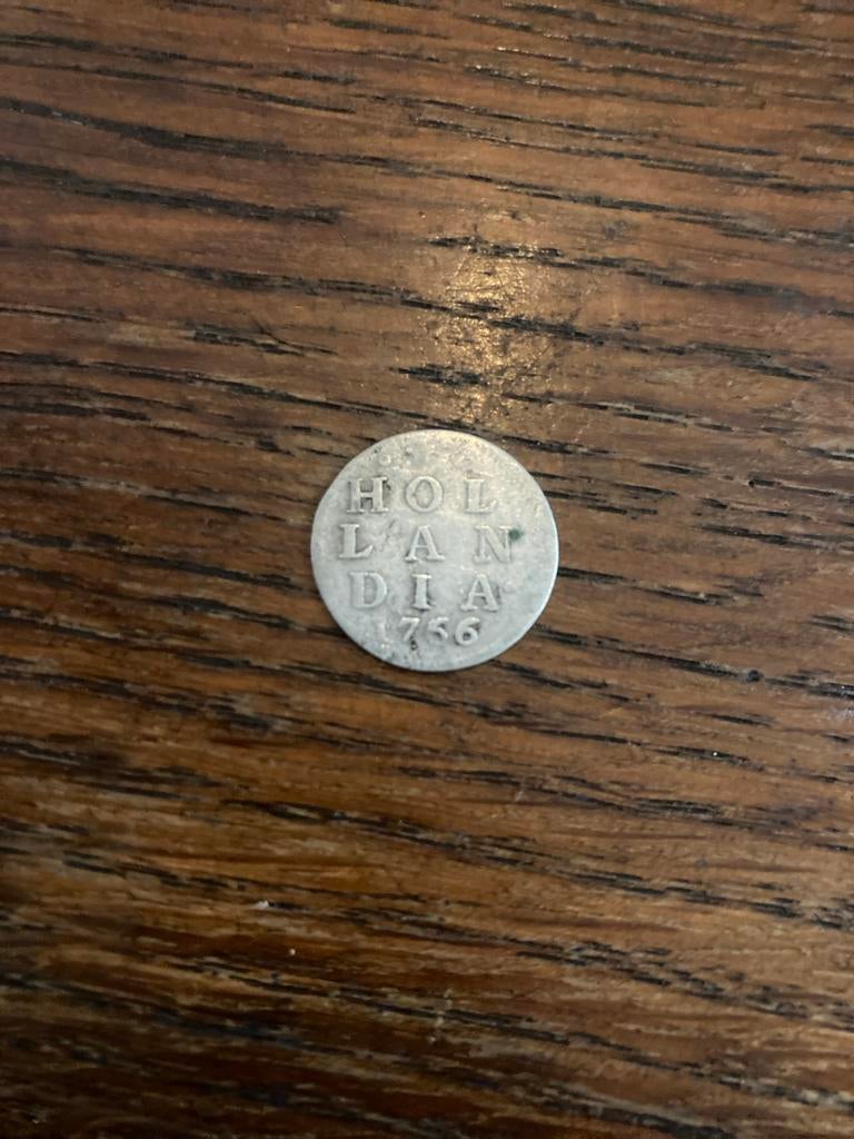 Zilveren VOC Duit Hollandia 1756, Vóór koninkrijk, Zilver, Losse munt, Overige waardes