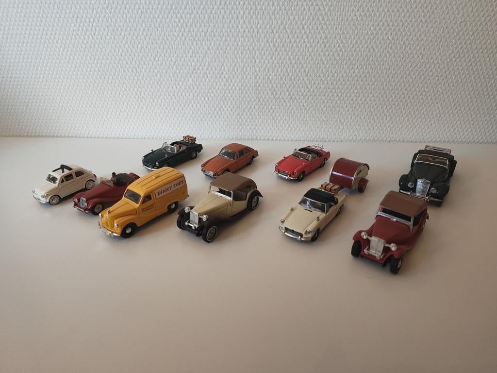 10 Diverse Modelauto's: MG, Dinky Toys, Fiat, Sodido, Corgi, Ophalen of Verzenden, Gebruikt, Auto