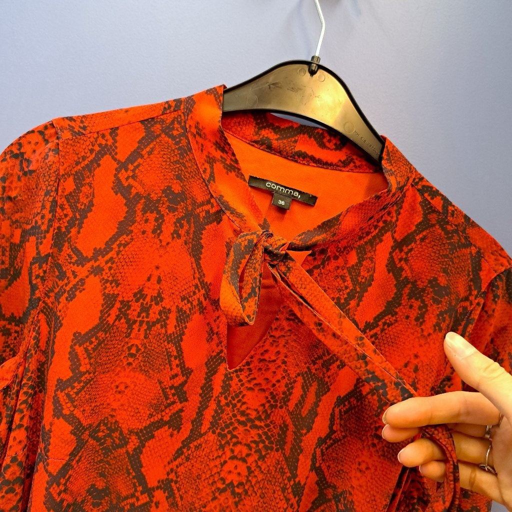Comma rood zwart slang print midi dress lange jurk 36 43327, ., Zo goed als nieuw, Maat 36 (S), Comma