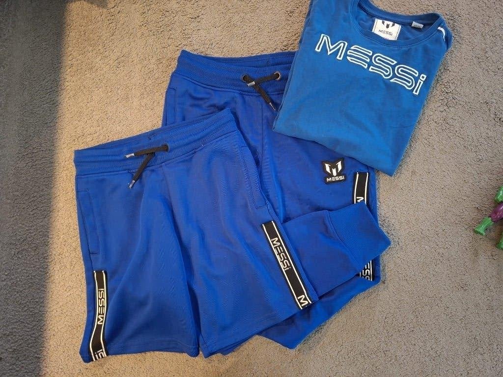 MESSI Vigino set (lange broek, korte broek en t-shirt) Blauw, Gebruikt, Messi, Ophalen of Verzenden, Setje