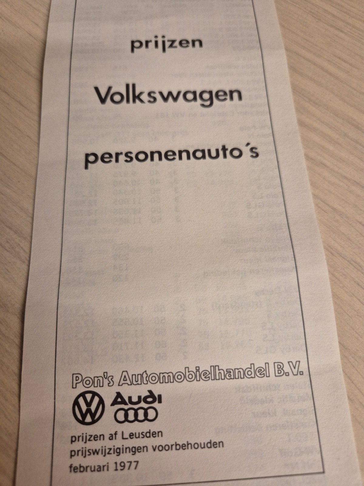 1977Nederlands Volkswagen prijslijst 181 jeep Golf Scirocco, Ophalen of Verzenden, Zo goed als nieuw, Volkswagen