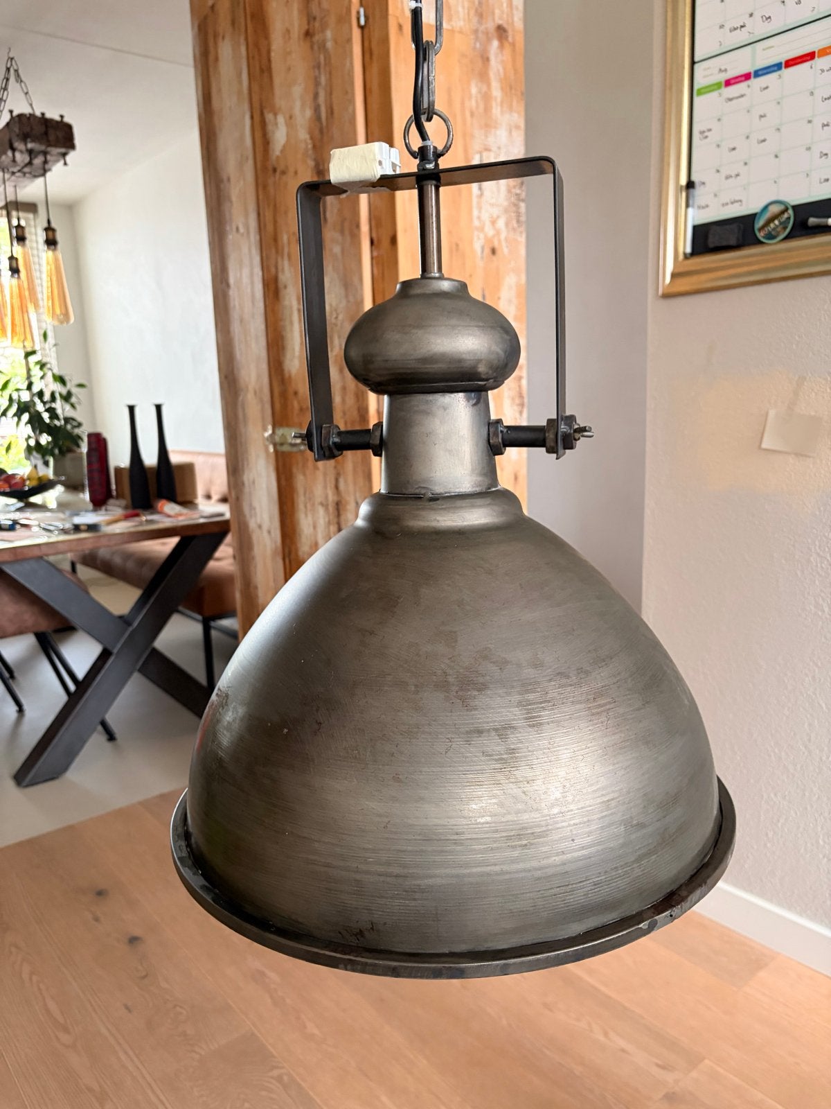 Industriële hanglamp met ketting en ophangaccessoires, Ophalen, Gebruikt, Metaal, E27 (groot)