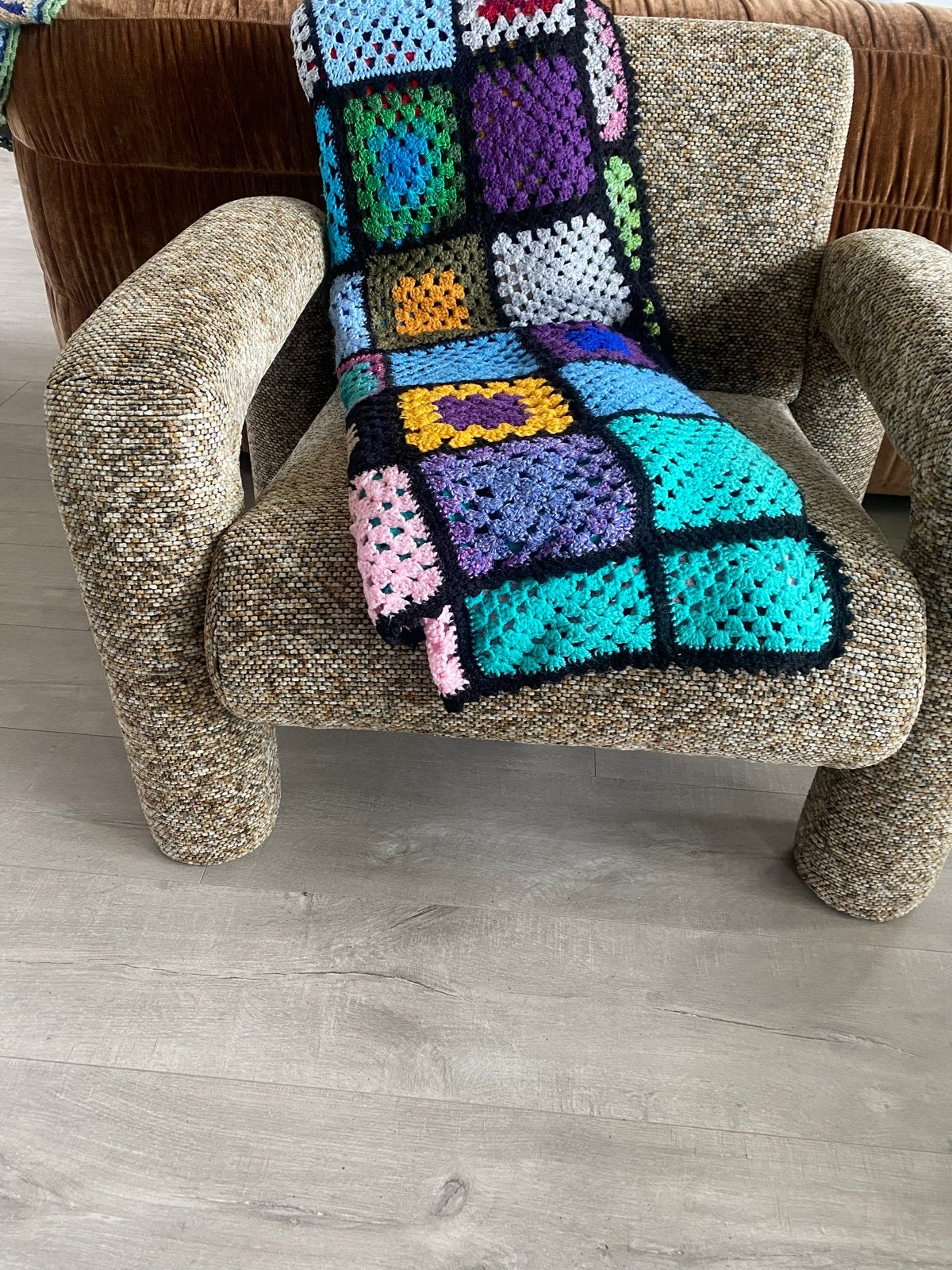 Handgemaakte gehaakte deken - Granny Square, Ophalen, 100 tot 150 cm, Blauw, Zo goed als nieuw