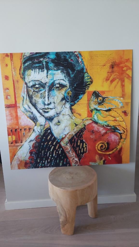 Schilderij op Bibond van Astrid Engels - Vrouw met kameleon, Ophalen of Verzenden