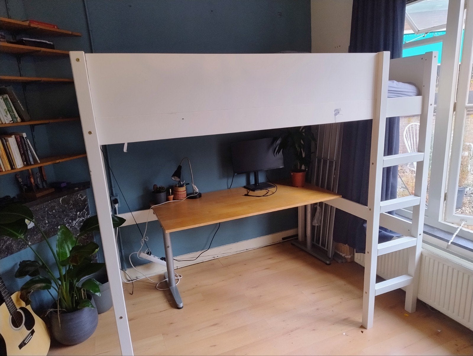 Mooie witte twijfelaar hoogslaper met matras, Ophalen, Gebruikt, Hout, Wit