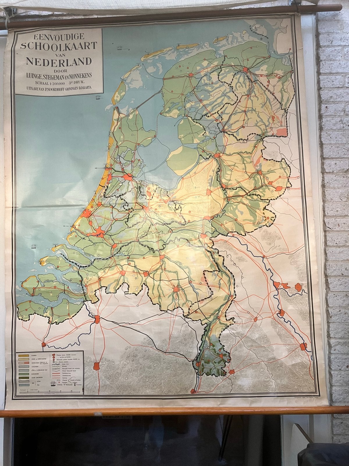 Vintage Schoolkaart Nederland - Aardrijkskunde 170x137cm, Ophalen, Aardrijkskunde