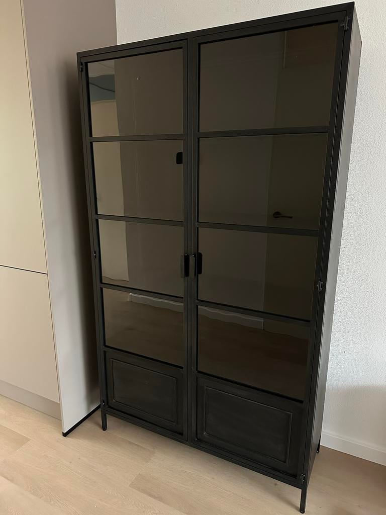 WOOOD Vitrinekast Ronja XL Zwart Metaal met Glas 189 cm, Ophalen, 50 tot 100 cm, 150 tot 200 cm, 25 tot 50 cm