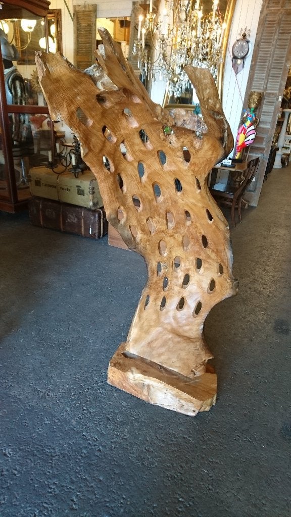 Bijzonder mooi teakhouten kunst object totale hoogte 145 cm, Ophalen