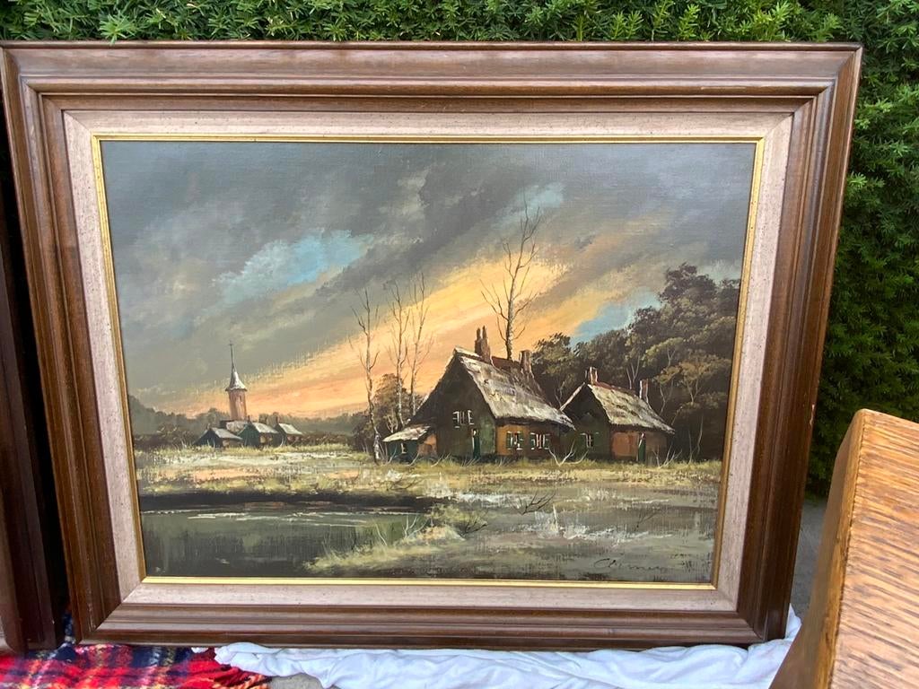 Dorpje in een sneeuwlandschap, Antiek en Kunst, Kunst | Schilderijen | Klassiek, Ophalen