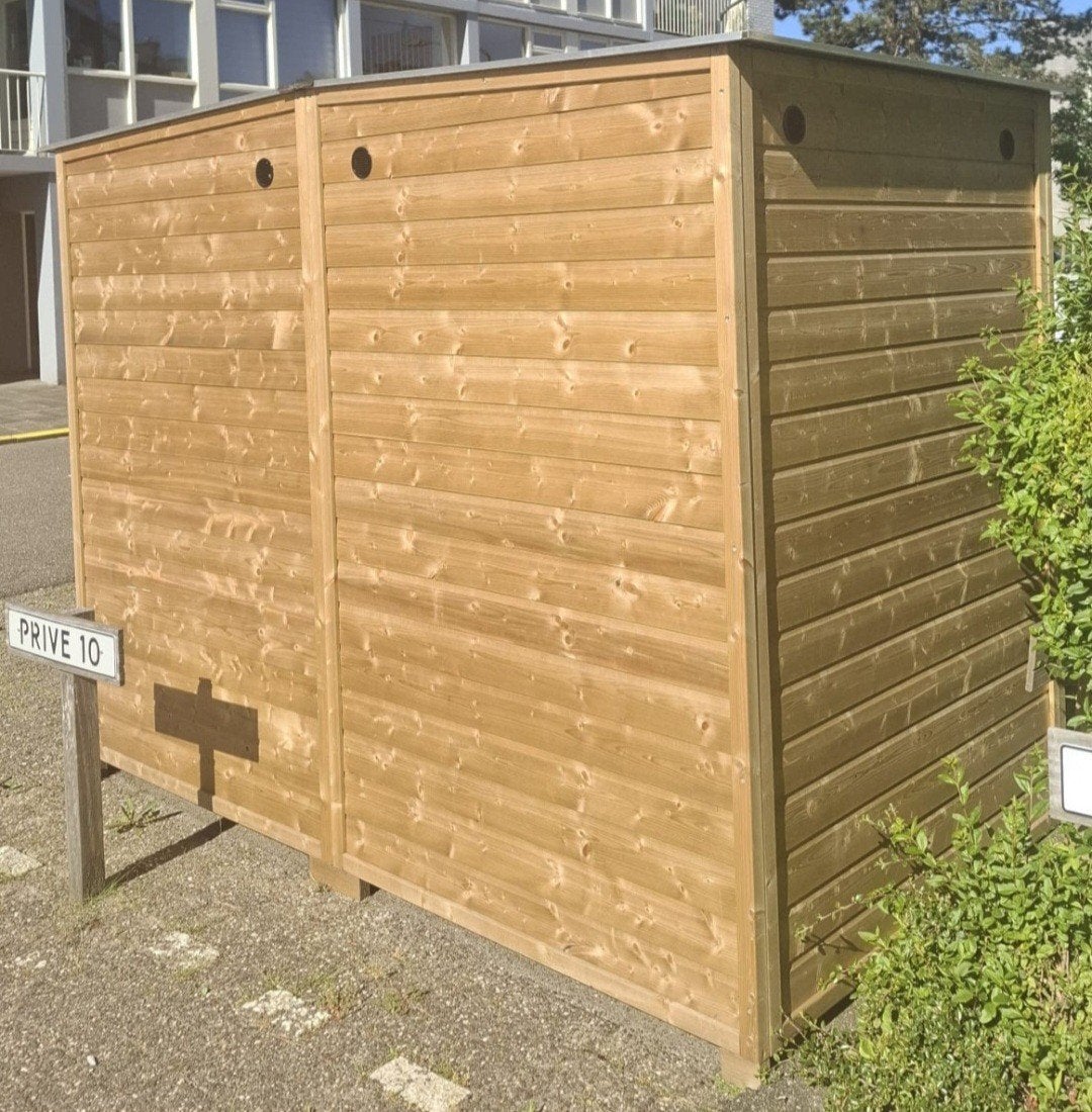 Ruime houten fietsenberging met dubbele draaideuren, Tuin en Terras, Ophalen, 250 tot 500 cm, Schuur, Nieuw