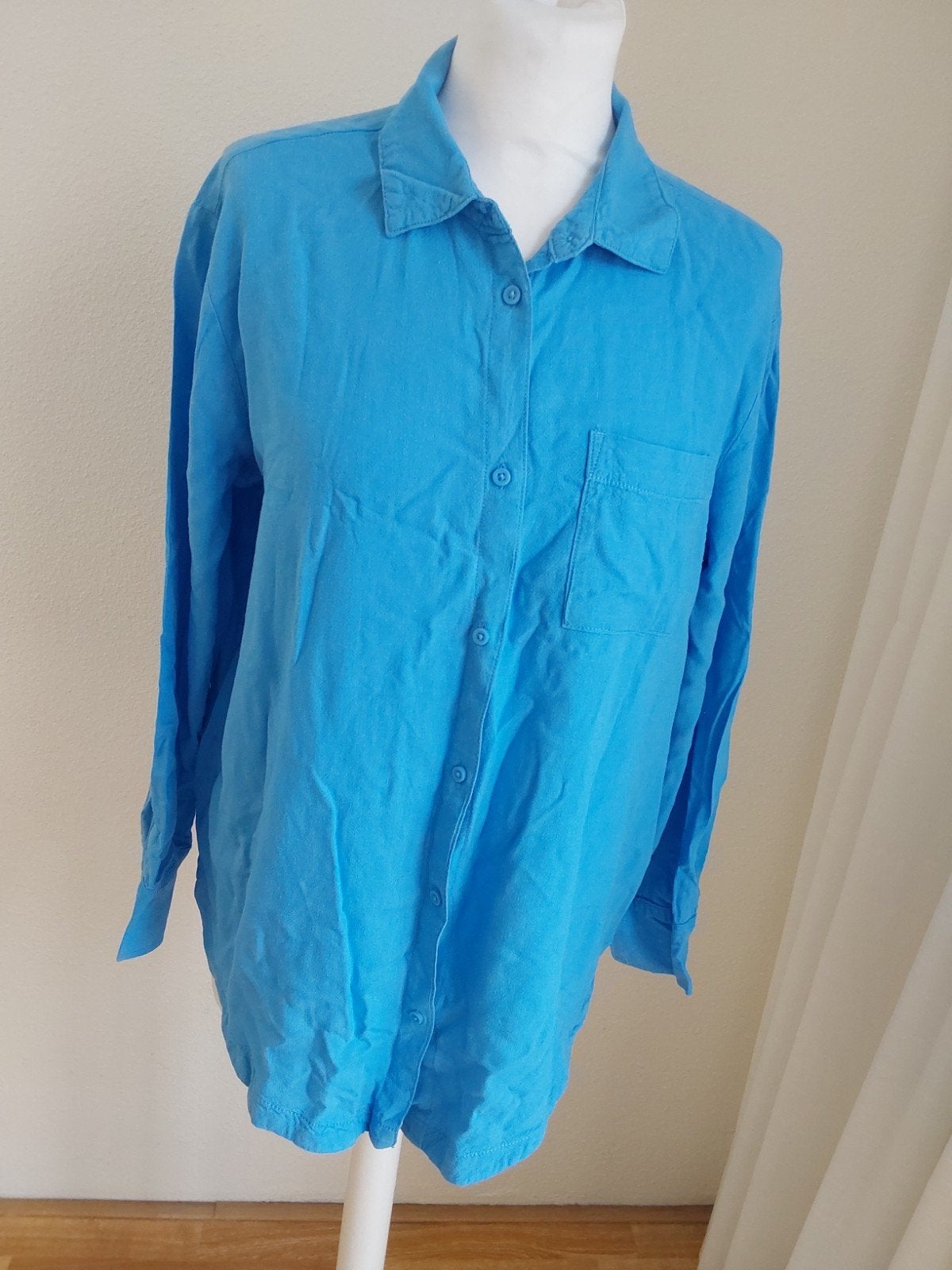 Prachtige blauwe linnen blouse van Up2fashion maat L, okselm, Up2Fashion, Ophalen of Verzenden, Zo goed als nieuw, Blauw