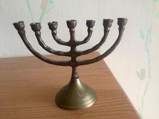 vintage messing kleine Menora 7-armige Joodse kandelaar, Ophalen