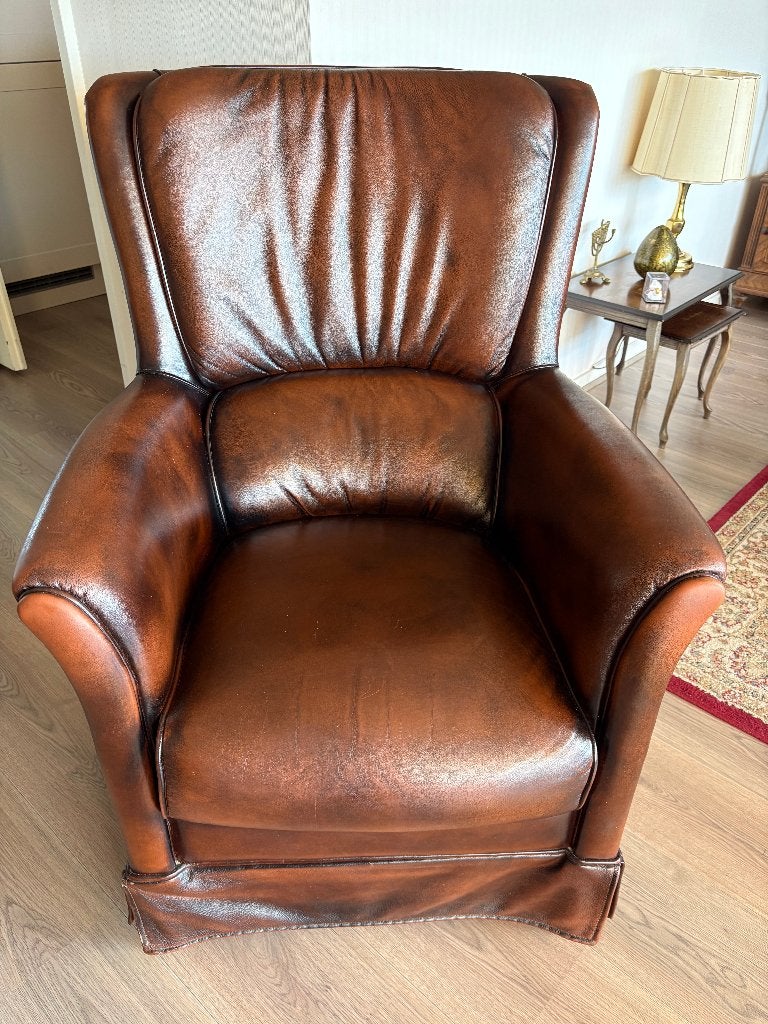 lederen fauteuil, Gebruikt, Ophalen of Verzenden, 50 tot 75 cm, Leer