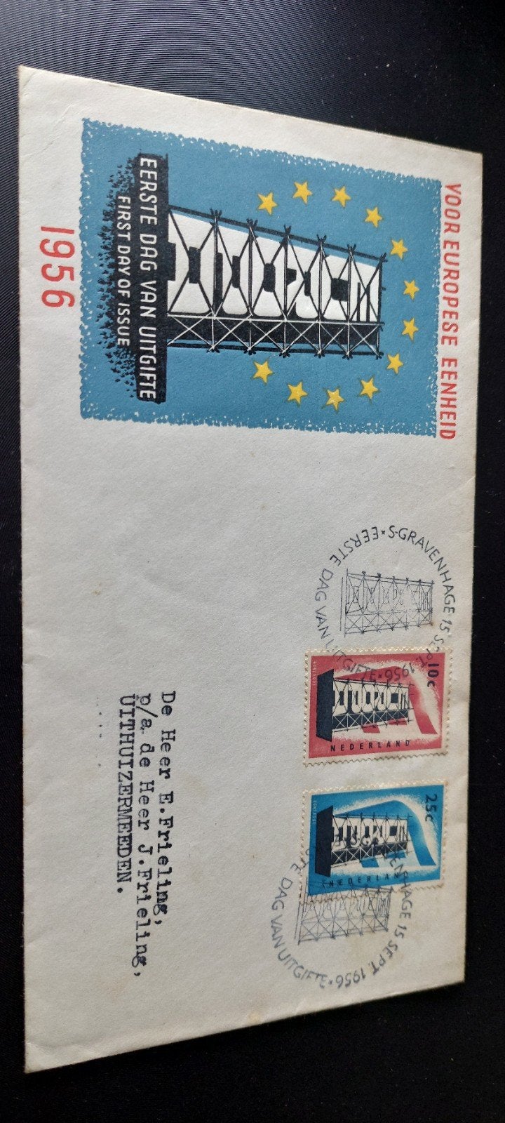 Eerste dagenvelope  E27 europa 1956., Postzegels en Munten, Postzegels | Eerstedagenveloppen, Ophalen of Verzenden, Beschreven