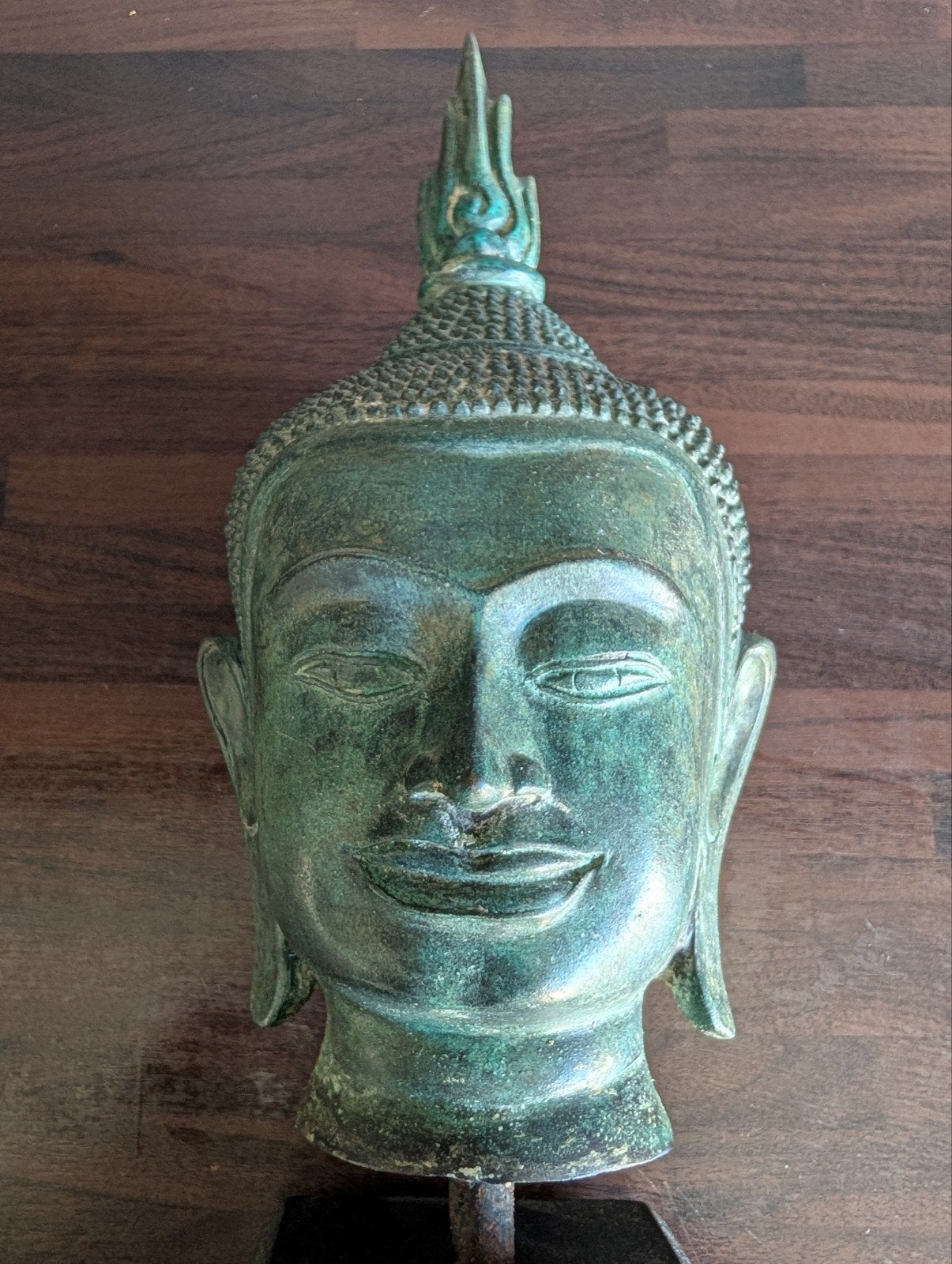 Boeddha Buste op standaard - Groen gepatineerd, Op standaard, Ophalen of Verzenden, Groen, Brons