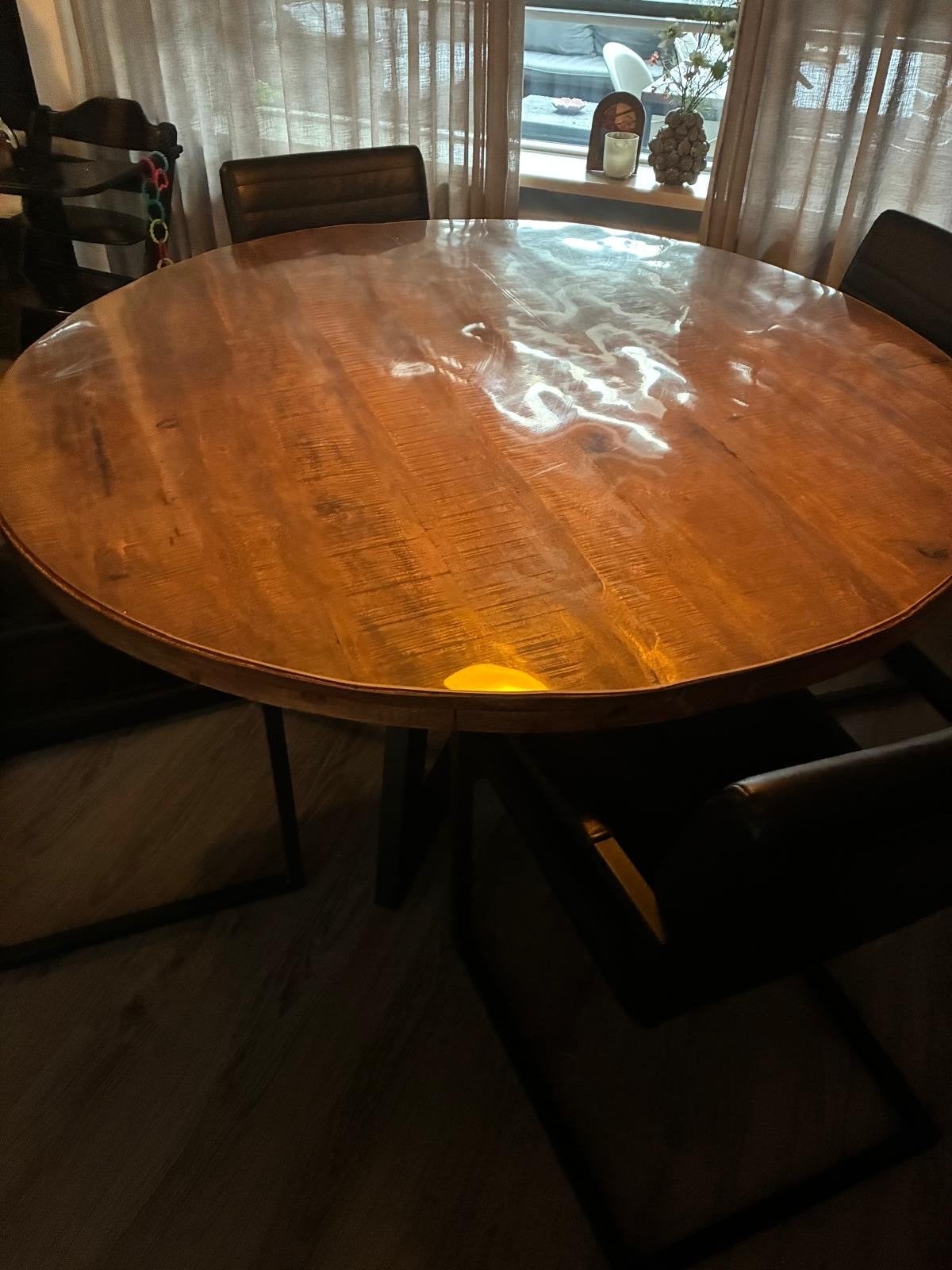 Robuuste ronde eikenhouten eettafel, Huis en Inrichting, 100 tot 150 cm, Ophalen of Verzenden, Zo goed als nieuw, Vier personen