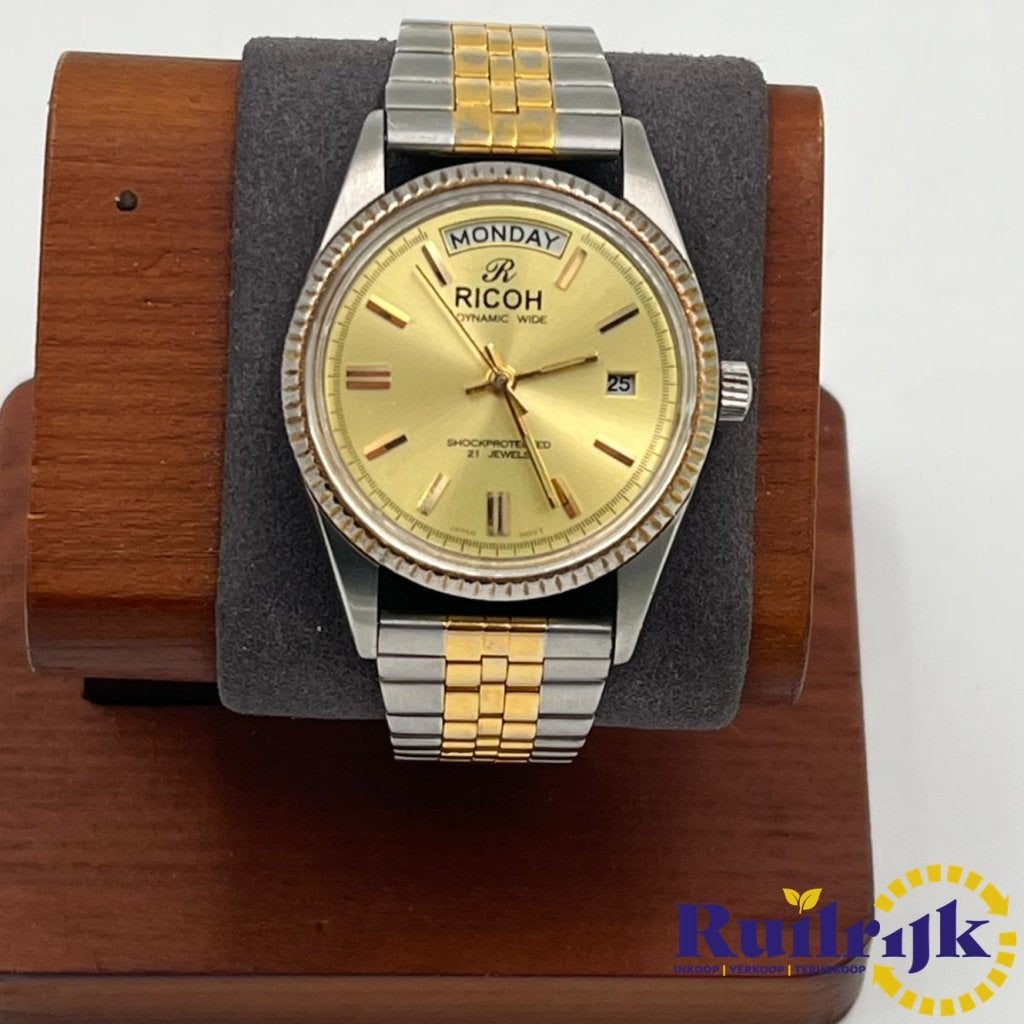 RICOH Vintage dress horloge goudkleur 21 jewels automatic, Sieraden, Tassen en Uiterlijk, Horloges | Heren, Flex Ltd., Zo goed als nieuw