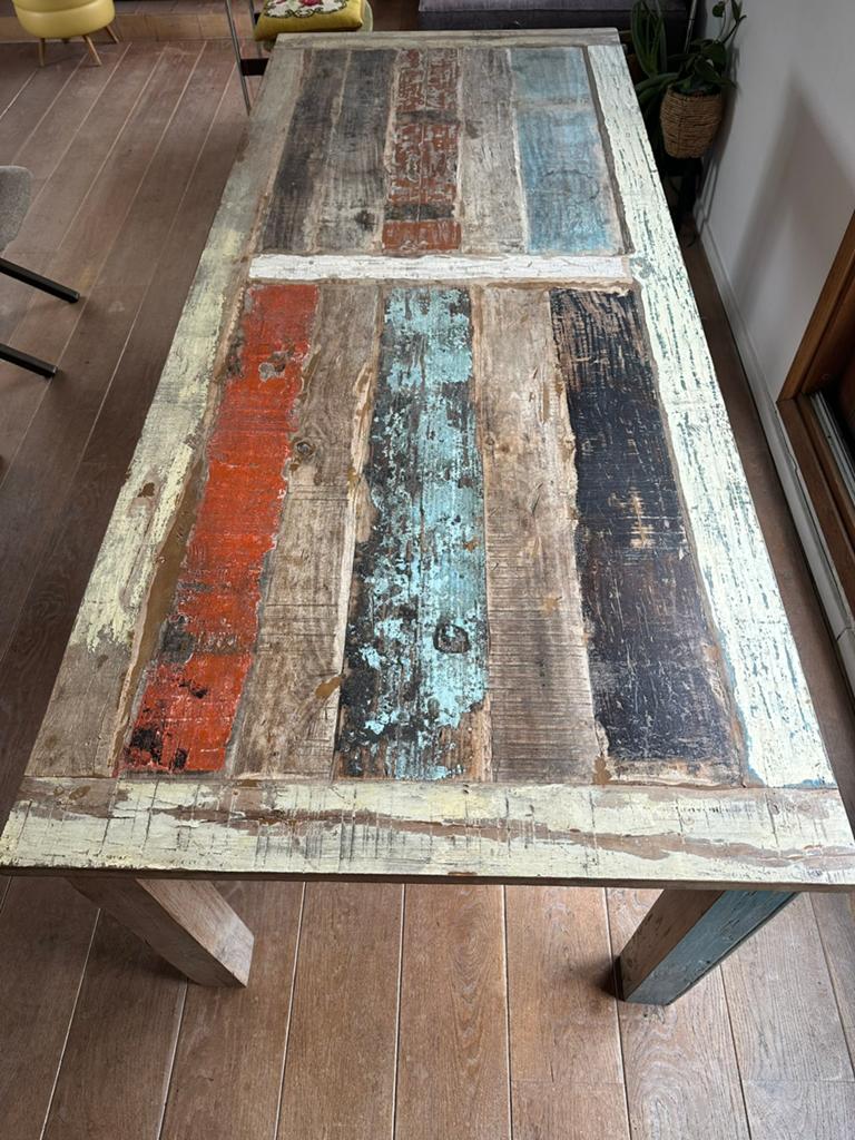 Super mooie robuuste eettafel gemaakt Franse antiek deuren, Ophalen, 200 cm of meer, 50 tot 100 cm, Zo goed als nieuw