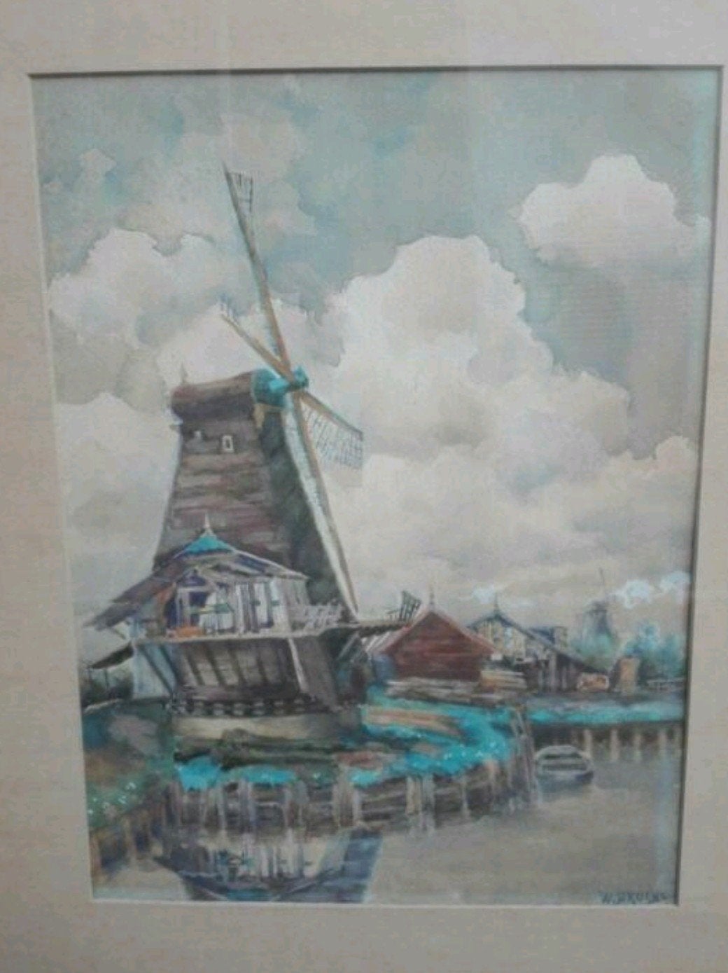 Kunstschilder Wilhelmus Broens aquarel Dordrecht molen, Ophalen, Maritiem / water, Ingelijst, Klassiek