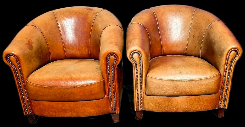 2x Schapenleren Joris Club Fauteuil + BEZORGING, Huis en Inrichting, Fauteuils, Gebruikt, Leer, 75 tot 100 cm, 75 tot 100 cm, Ophalen of Verzenden