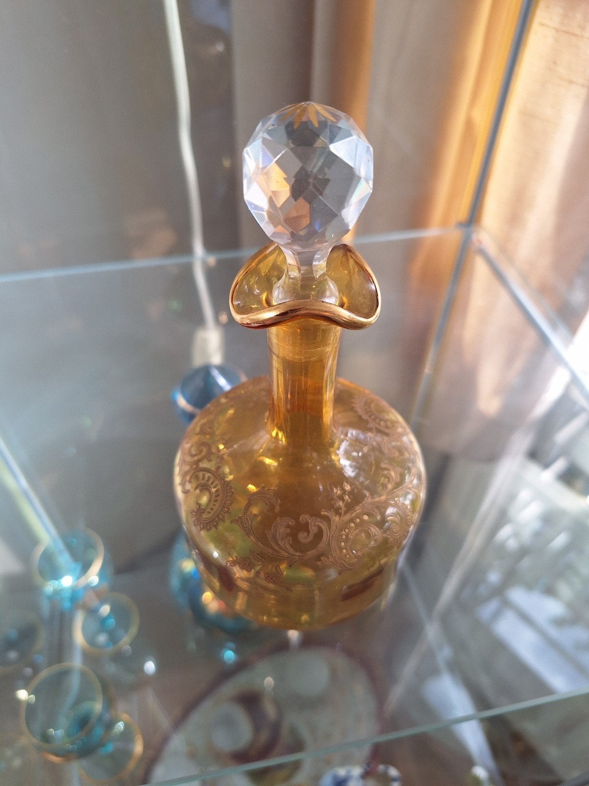 Vintage Amber Glazen Karaf met Kristallen Stop - Nummer 66, Ophalen