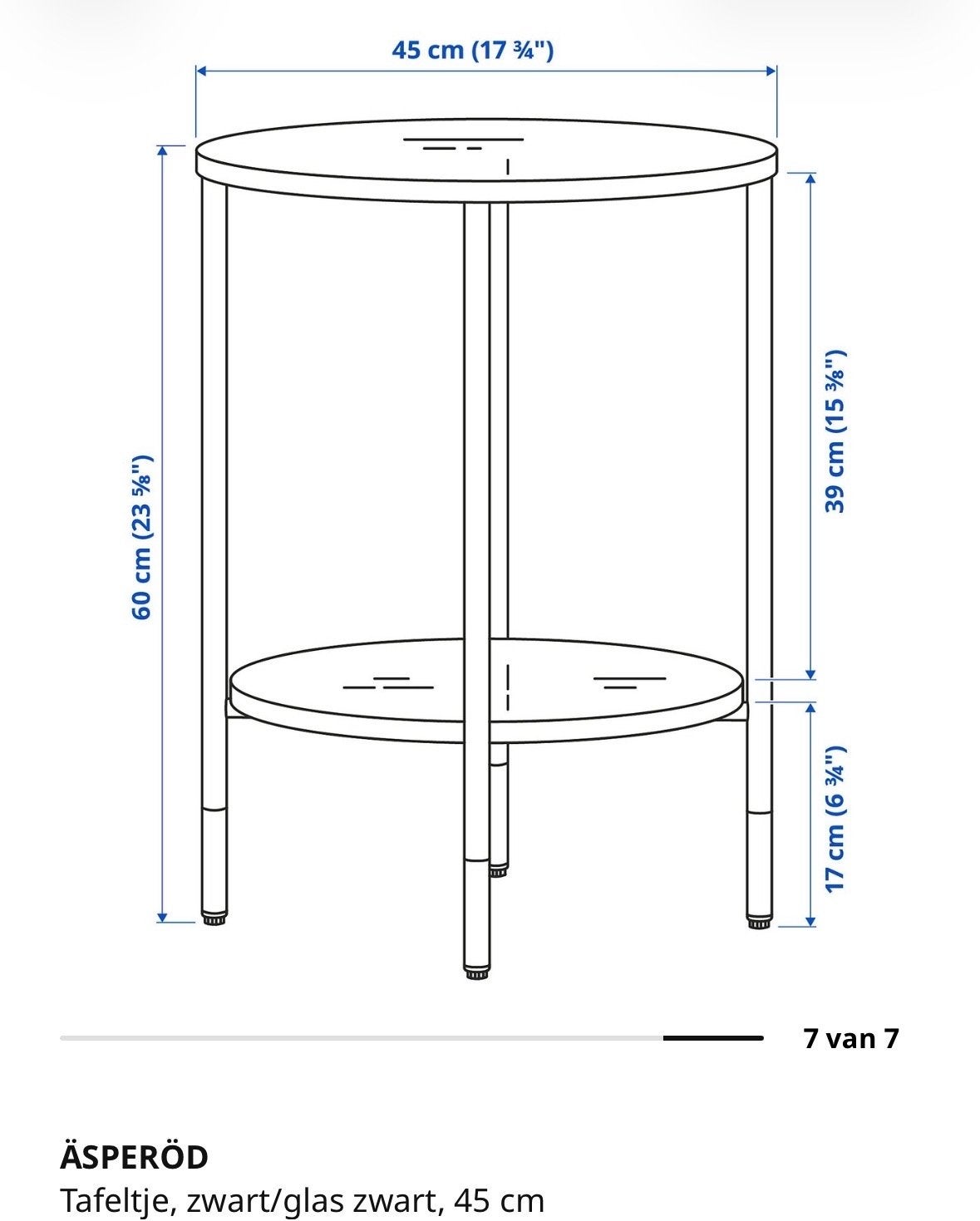 Ikea ÄSPERÖD bijzettafel, zwart/glas zwart, 45 cm, Minder dan 55 cm, Metaal of Aluminium, Rond, Zo goed als nieuw