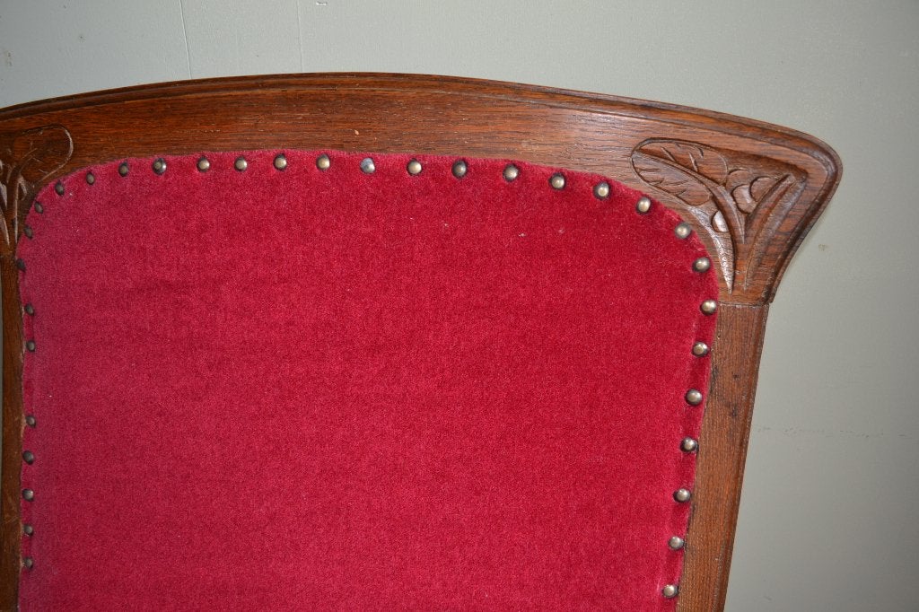 Prachtige antieke eiken Art Deco stoel met rood velours, Antiek en Kunst, Verzenden