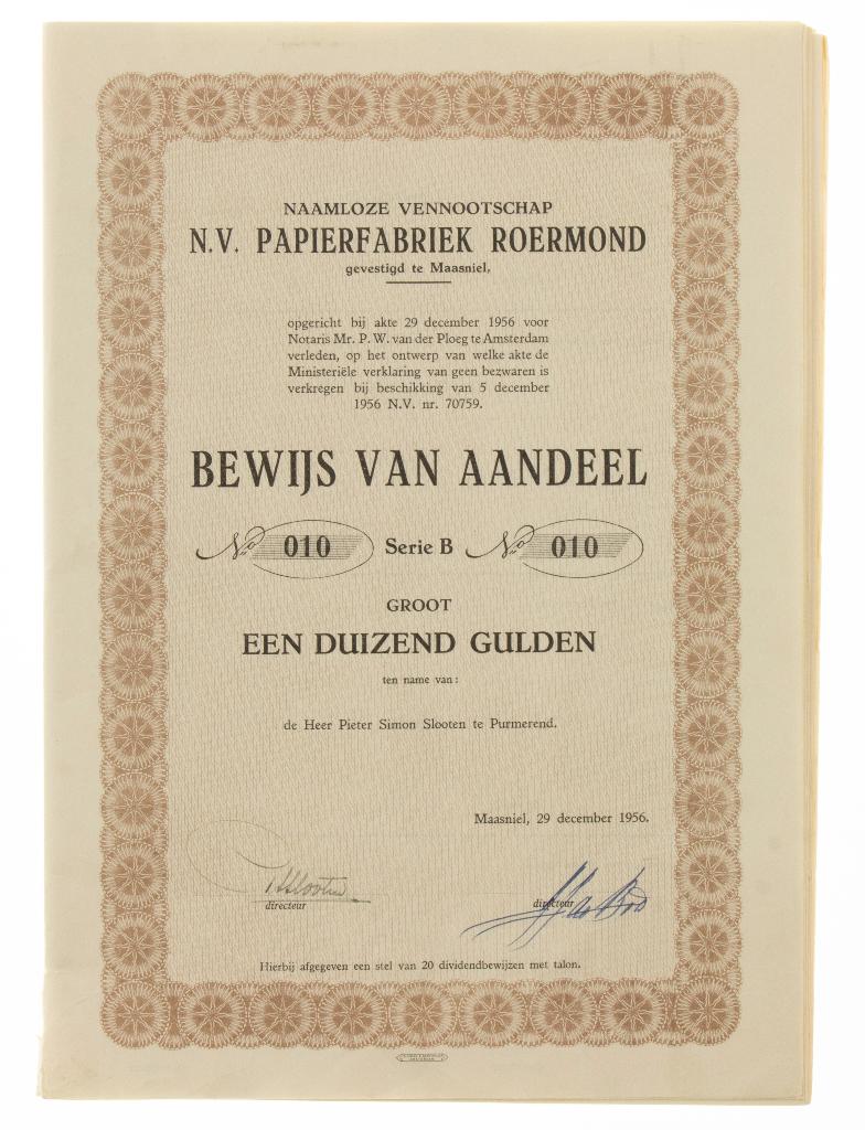 Papierfabriek Roermond, Ophalen of Verzenden, 1950 tot 1970, Aandeel