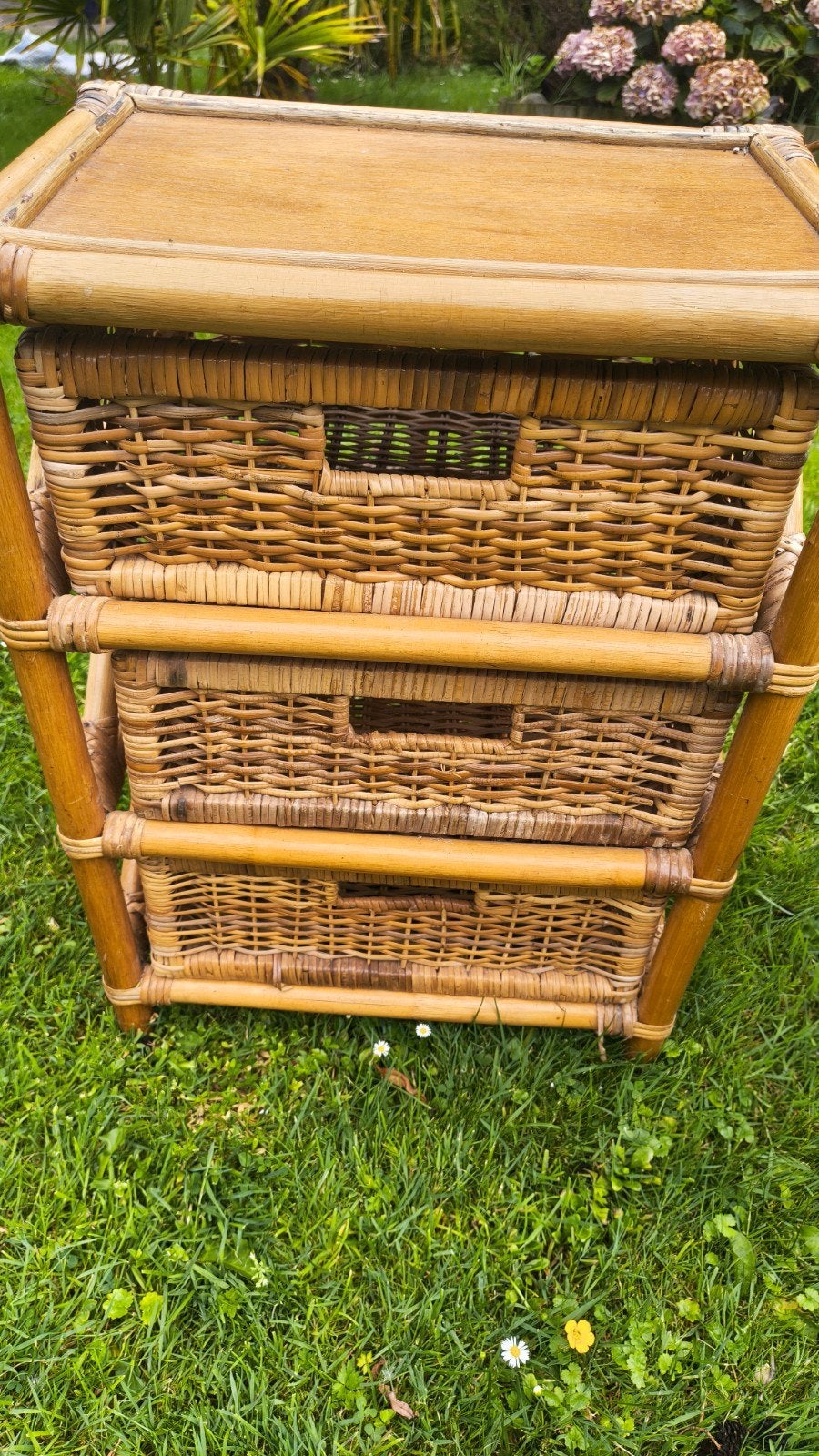 Vintage rotan ladekastje met 3 lades, Ophalen, Minder dan 50 cm, Gebruikt, Overige materialen